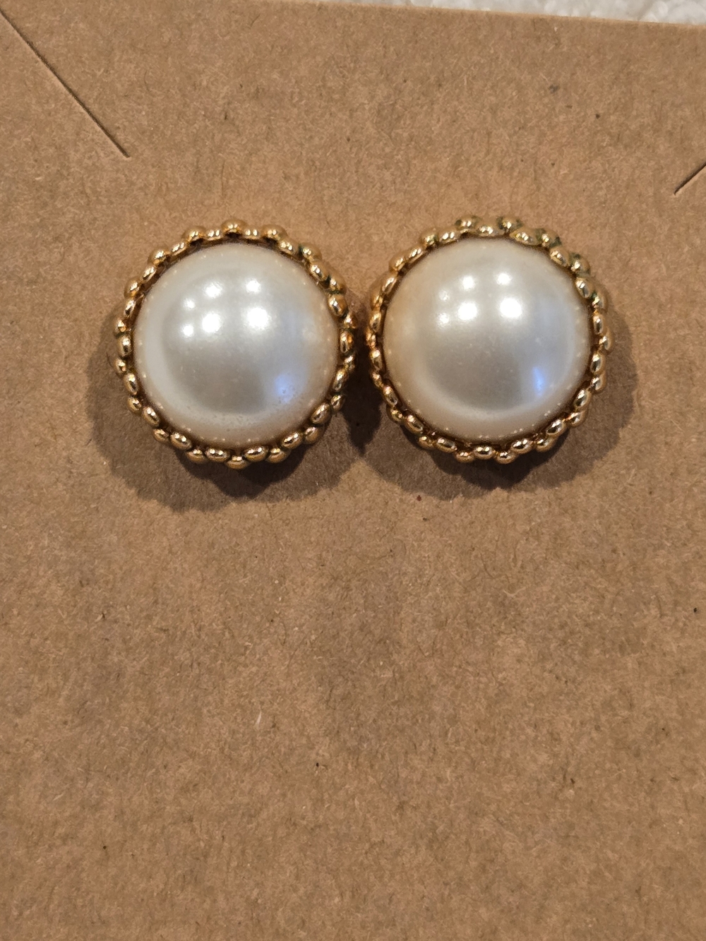 J. Crew Gold-Trim White Pearl Button Earrings
